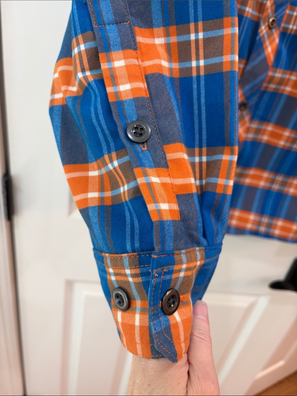Men's Blue & Orange Plaid Button-Down Shirt - Picture 3 of 8